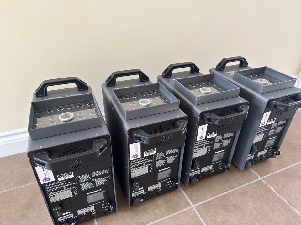 Four Magmatic cold spark machines lined up ready for hire