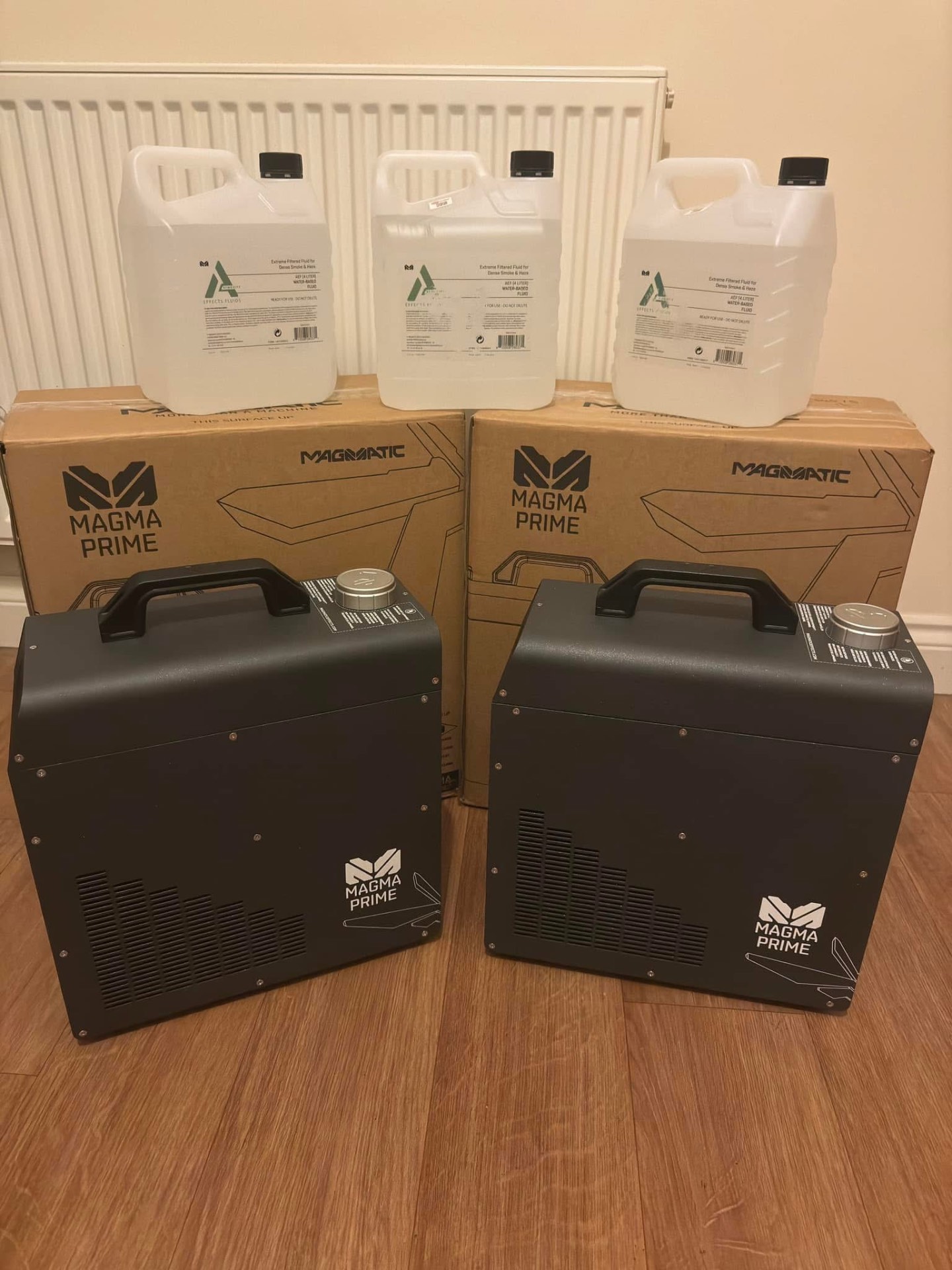 Magma Prime haze machines with 4-litre water-based fluid containers